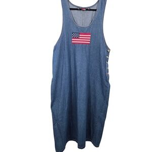 Lindsey Michelle Blue Denim Embroidered Flag Coverall Modesty Dress Size 1X
